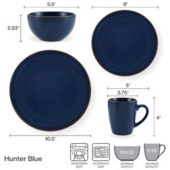 Hunter Blue 16 Piece Dinnerware Set, Service For 4 -Kitchen Supplies Shop 22 0092 PFZ HunterBlue 16pc Infographic 01