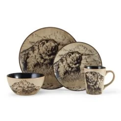 Mossy Oak Animal Print 16 Piece Dinnerware Set, Service For 4 -Kitchen Supplies Shop 5138758 4pc Bear onWhite