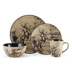 Mossy Oak Animal Print 16 Piece Dinnerware Set, Service For 4 -Kitchen Supplies Shop 5138758 4pc Moose onWhite