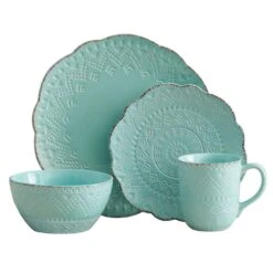 Remembrance Teal Dinnerware Set 9 Remembrance Teal Dinnerware Set -Kitchen Supplies Shop 5177557 4pc