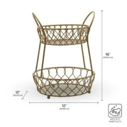 Lattice 2 Tier Matte Gold Countertop Basket 9 Lattice 2 Tier Matte Gold Countertop Basket -Kitchen Supplies Shop 5216559 IG1 gold loop and lattice two tier wire baskets