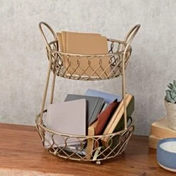 Lattice 2 Tier Matte Gold Countertop Basket 8 Lattice 2 Tier Matte Gold Countertop Basket -Kitchen Supplies Shop 5216559 LS2 gold loop and lattice two tier wire baskets