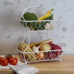 Loop And Lattice 2 Tier White Flatback Storage Basket -Kitchen Supplies Shop 5244883 LS2 loop lattice 2 tier basket