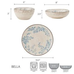 Bella 12 Piece Dinnerware Set, Service For 4 15 Bella 12 Piece Dinnerware Set, Service For 4 -Kitchen Supplies Shop 5274249 dimensions