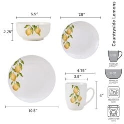 Lemons 16 Piece Dinnerware Set, Service For 4 -Kitchen Supplies Shop 5276340 dimensions 01