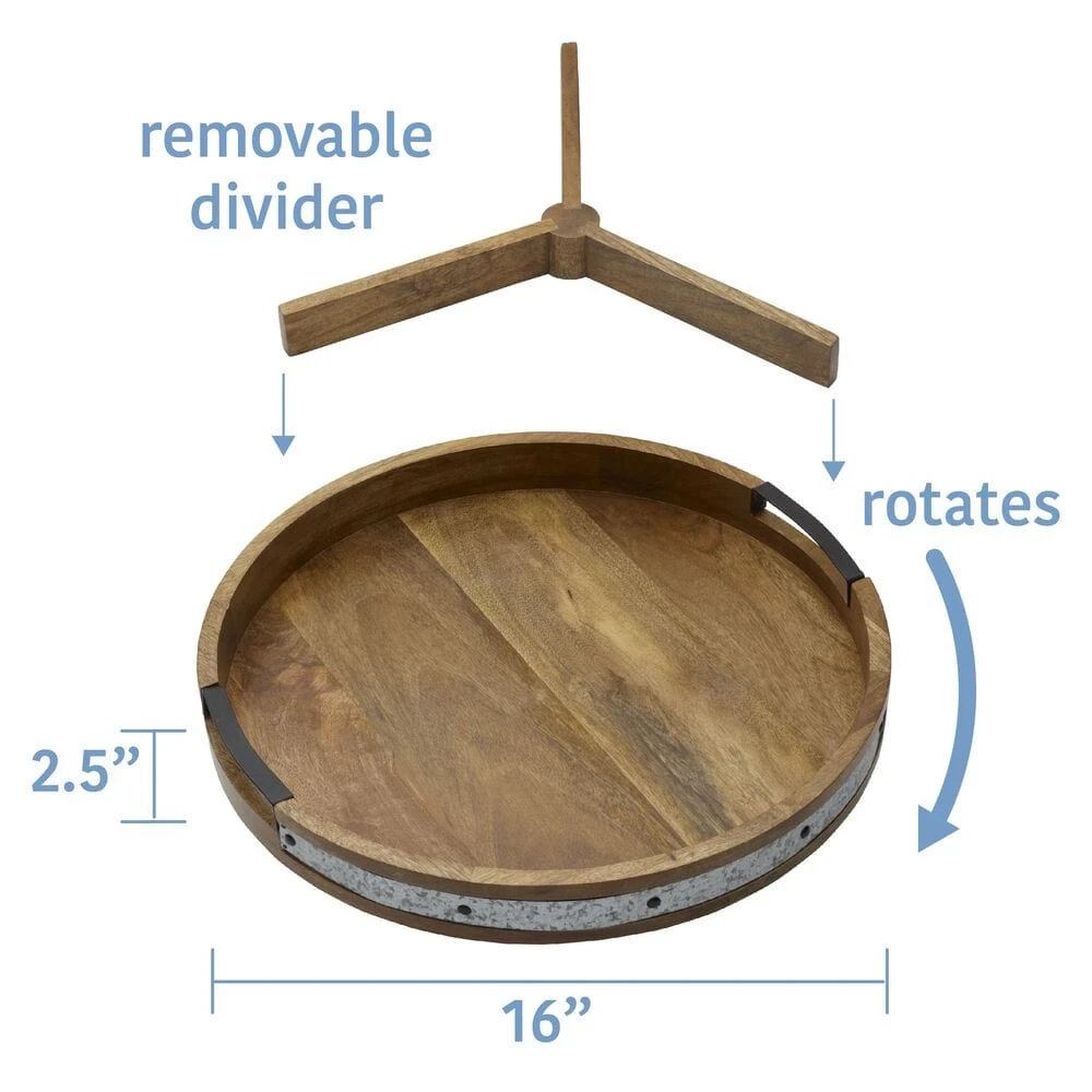 Galvanized Band Lazy Susan Platter With Removable Dividers, 16 Inch 6 Galvanized Band Lazy Susan Platter With Removable Dividers, 16 Inch - Image 4
