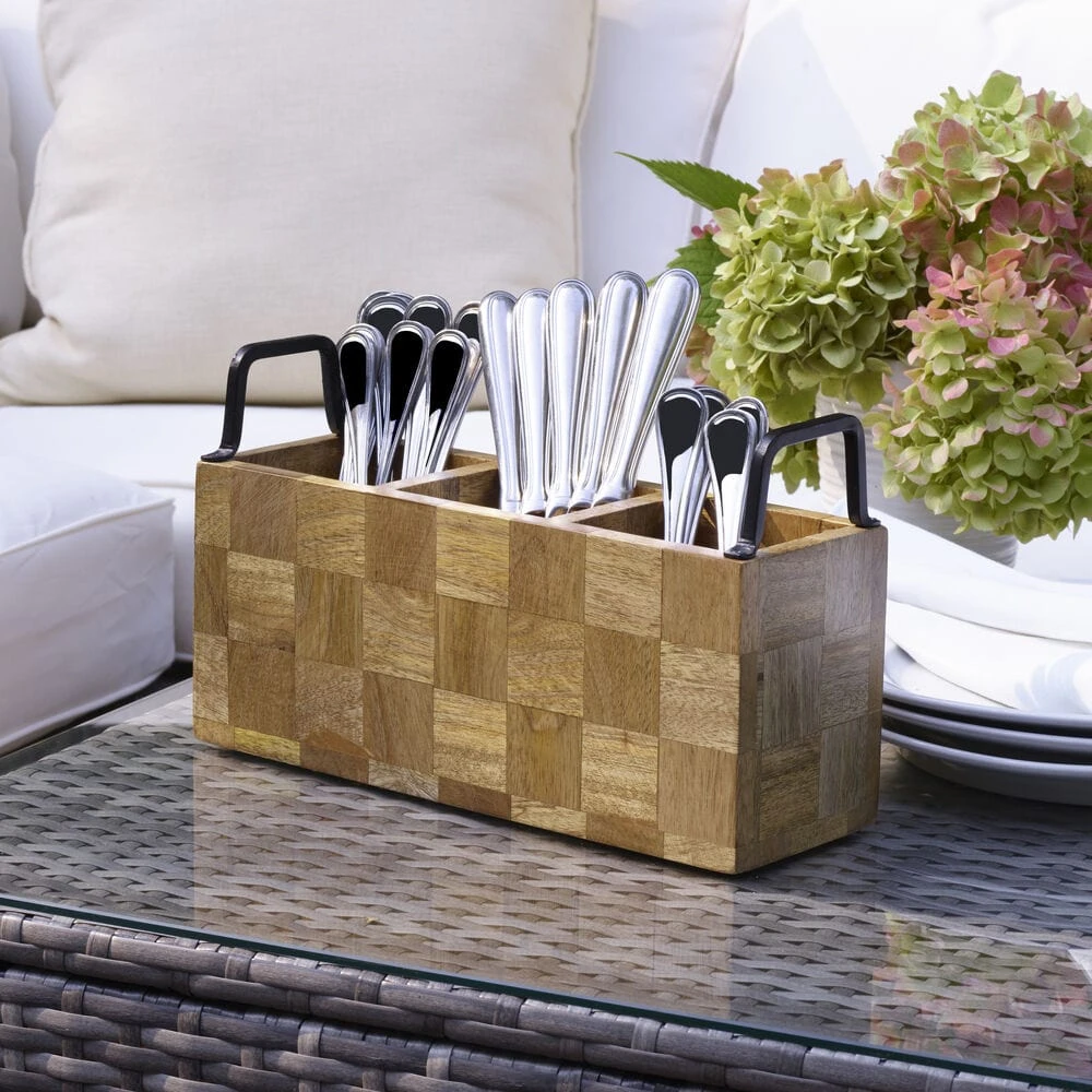 Avery Checkered Flatware Wood Caddy 5 Avery Checkered Flatware Wood Caddy - Image 3