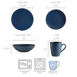 Pierce Blue 16 Piece Dinnerware Set, Service For 4 -Kitchen Supplies Shop 5281779 dimensions