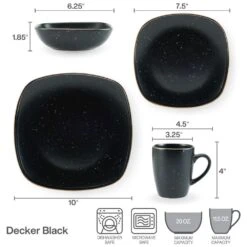 Decker Black 16 Piece Dinnerware Set, Service For 4 -Kitchen Supplies Shop 5286198 Pfalzgraff Decker Black 4PC PlaceSetting Infographic