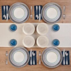 Hensley Blue 12 Piece Dinnerware Set, Service For 4 -Kitchen Supplies Shop 5291361 PFZ Hensley Blue 12pc lifestyle 2