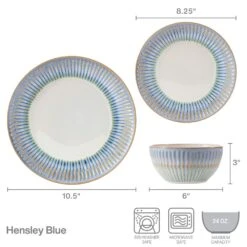 Hensley Blue 12 Piece Dinnerware Set, Service For 4 -Kitchen Supplies Shop 5291361 PFZ Hensley Blue Infographic