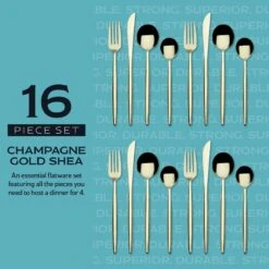 Shea Gold Forged 16 Piece Flatware Set, Service For 4 15 Shea Gold Forged 16 Piece Flatware Set, Service For 4 -Kitchen Supplies Shop 5292340 IG4 forged champagne gold shea 16pc flatware