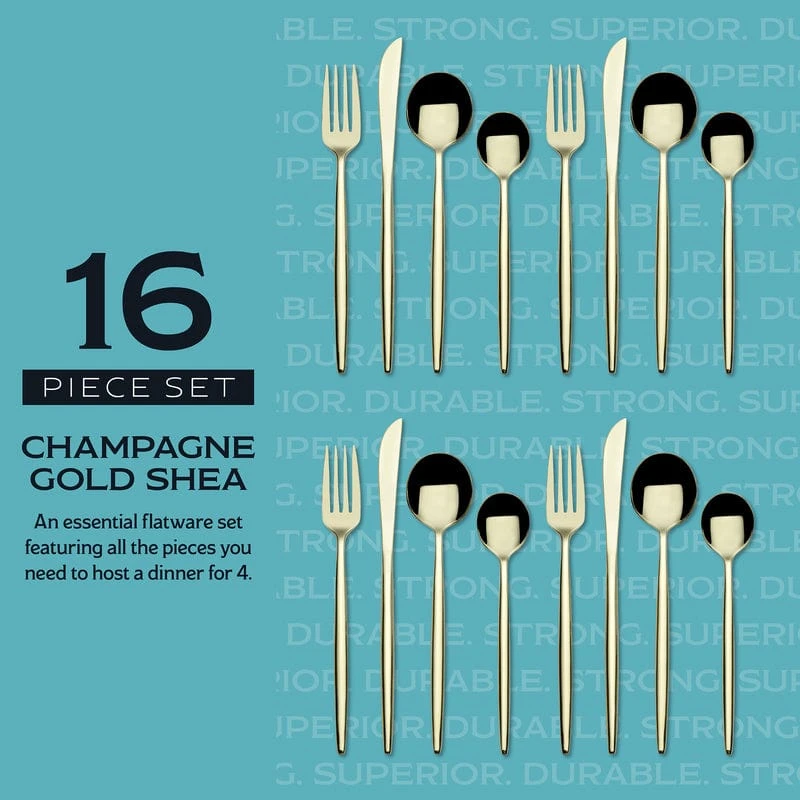 Shea Gold Forged 16 Piece Flatware Set, Service For 4 9 Shea Gold Forged 16 Piece Flatware Set, Service For 4 - Image 7