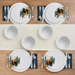 Woodland Animals 12 Piece Dinnerware Set, Service For 4 -Kitchen Supplies Shop 5293649 SN WoodlandAnimals 12pc lifestyle overhead