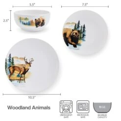 Woodland Animals 12 Piece Dinnerware Set, Service For 4 -Kitchen Supplies Shop 5293649 SN WoodlandAnimals infographic