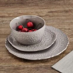 Chateau Smoke 12 Piece Dinnerware Set, Service For 4 -Kitchen Supplies Shop 5296080 PFZ Chateau Smoke 3pc Set Lifestyle