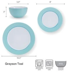 Grayson Teal 12 Piece Dinnerware Set, Service For 4 -Kitchen Supplies Shop 5296690 GraysonTeal dimsinfographic