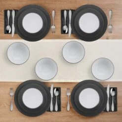 Grayson Charcoal 12 Piece Dinnerware Set, Service For 4 13 Grayson Charcoal 12 Piece Dinnerware Set, Service For 4 -Kitchen Supplies Shop 5296692 GraysonCharcoal 12pc lifestyle topview