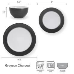 Grayson Charcoal 12 Piece Dinnerware Set, Service For 4 15 Grayson Charcoal 12 Piece Dinnerware Set, Service For 4 -Kitchen Supplies Shop 5296692 GraysonCharcoal dimsinfographic