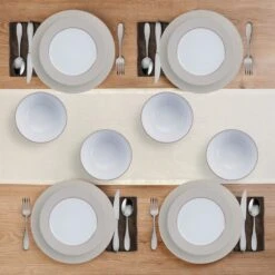 Grayson Taupe 12 Piece Dinnerware Set, Service For 4 -Kitchen Supplies Shop 5296694 GraysonTaupe 12pc lifestyle topview
