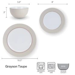 Grayson Taupe 12 Piece Dinnerware Set, Service For 4 -Kitchen Supplies Shop 5296694 GraysonTaupe dimsinfographic