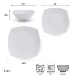 Tara 12 Piece Dinnerware Set, Service For 4 15 Tara 12 Piece Dinnerware Set, Service For 4 -Kitchen Supplies Shop 5296702 SN Tara dims infographic