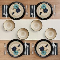 Painted Butterfly Blue 12 Piece Dinnerware Set, Service For 4 -Kitchen Supplies Shop 5296888 PFZ PaintedButterflyBlue 12pc lifestyle topview