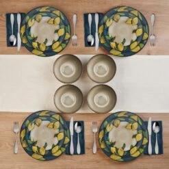 Painted Lemons 12 Piece Dinnerware Set, Service For 4 -Kitchen Supplies Shop 5296894 PFZ Painted Lemons 12pc Lifestyle Top View