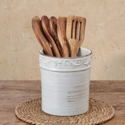 Trellis White Utensil Crock With Tools 8 Trellis White Utensil Crock With Tools -Kitchen Supplies Shop 5297423 PFZ Trellis crockandtools lifestyle table