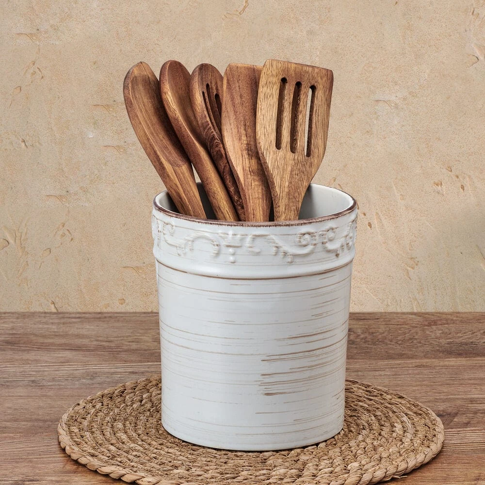 Trellis White Utensil Crock With Tools 4 Trellis White Utensil Crock With Tools - Image 2