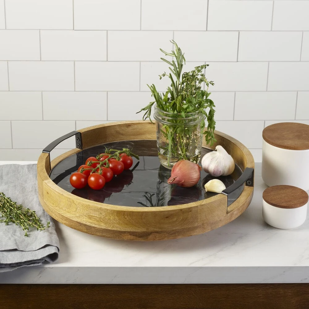 Black Marble Lazy Susan Serve Tray 5 Black Marble Lazy Susan Serve Tray - Image 3