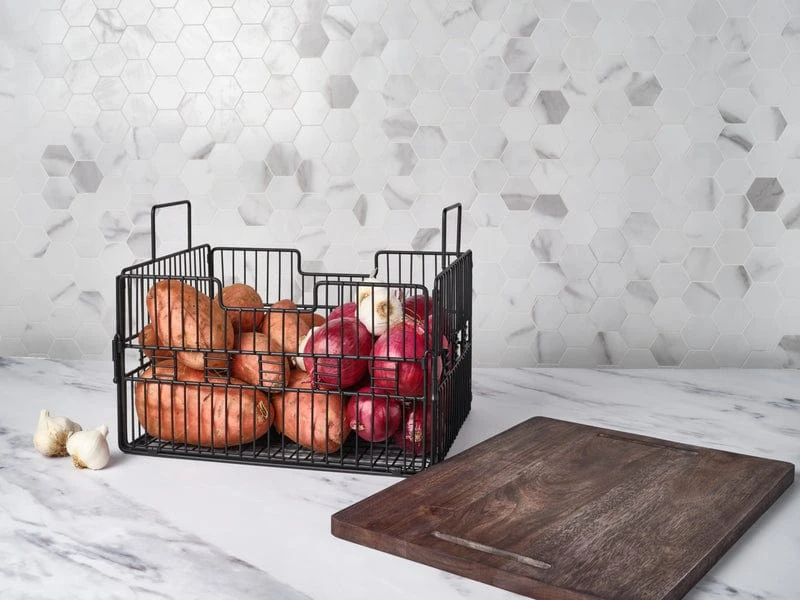 Madam Grid Stacking And Nesting Basket With Mango Wood Lid 5 Madam Grid Stacking And Nesting Basket With Mango Wood Lid - Image 3