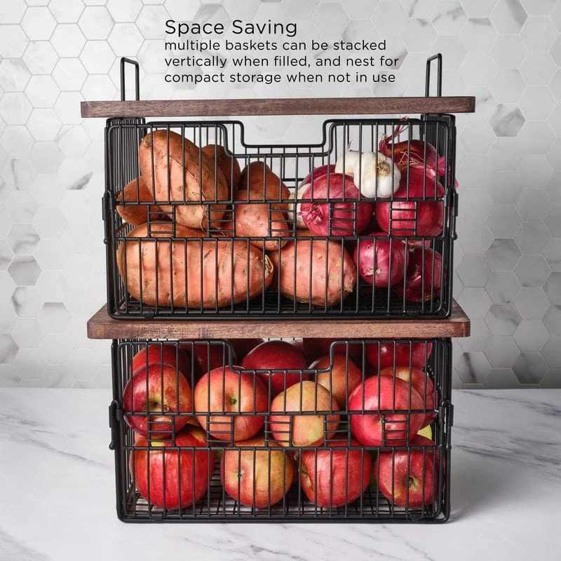 Madam Grid Stacking And Nesting Basket With Mango Wood Lid 8 Madam Grid Stacking And Nesting Basket With Mango Wood Lid - Image 6