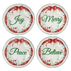 Winterberry® Set Of 4 Red Ribbon Salad Plates -Kitchen Supplies Shop Winterberry Set of 4 Red Ribbon Salad Plates 5308110 5