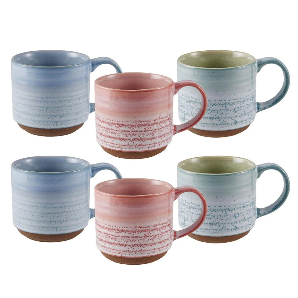 Brushed Set Of 6 Reactive Mugs, Assorted 3 Brushed Set Of 6 Reactive Mugs, Assorted