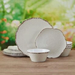Chateau Cream 12 Piece Outdoor Melamine Dinnerware Set, Service For 4 -Kitchen Supplies Shop chateau cream 12 piece melamine dinnerware set service for 4 5302580 3