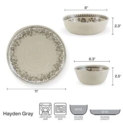 Hayden Grey 12 Piece Dinnerware Set, Service For 4 -Kitchen Supplies Shop hayden grey 12 piece dinnerware set service for 4 5287913 9