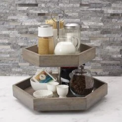 Hexagon 2 Tiered Mango Wood Serve Tray -Kitchen Supplies Shop hexagon 2 tier mango wood serve tray 5277414 3