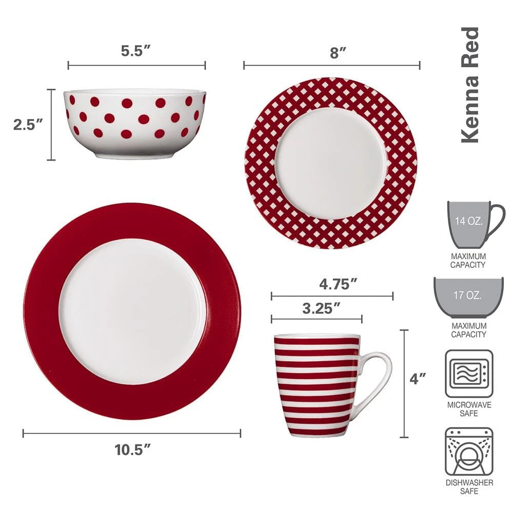 Kenna Red 16 Piece Dinnerware Set, Service For 4 5 Kenna Red 16 Piece Dinnerware Set, Service For 4 - Image 3