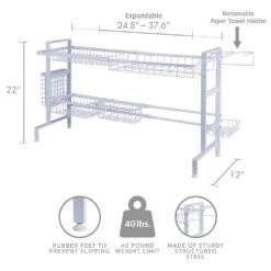 Over The Sink 2 Tier Expandable Organizer Dish Drying Rack 13 Over The Sink 2 Tier Expandable Organizer Dish Drying Rack -Kitchen Supplies Shop over the sink 2 tier expandable organizer dish drying rack 24 8 to 37 6 inch white 5277092 3