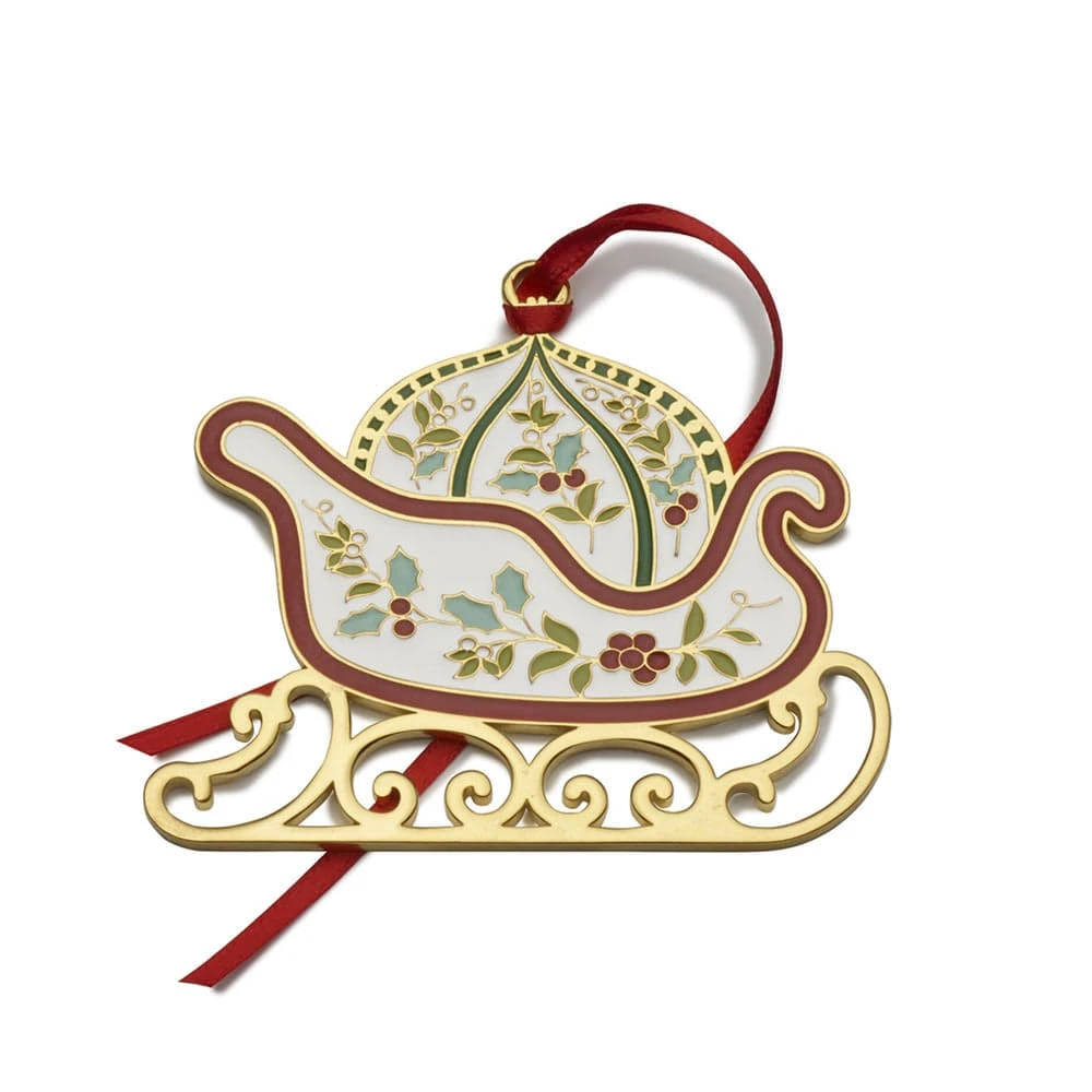 Winterberry® Gold Plated Enamel Sleigh Christmas Ornament 2 Winterberry® Gold Plated Enamel Sleigh Christmas Ornament