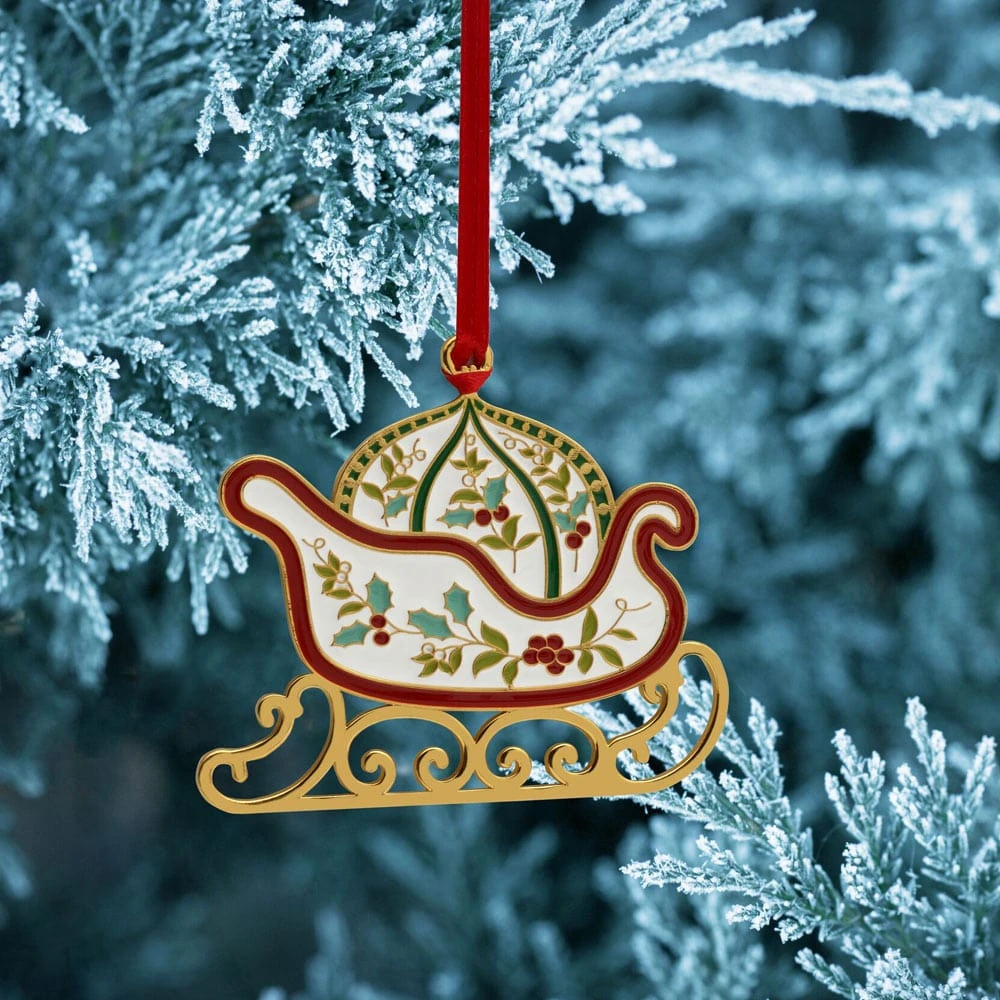 Winterberry® Gold Plated Enamel Sleigh Christmas Ornament 3 Winterberry® Gold Plated Enamel Sleigh Christmas Ornament - Image 2